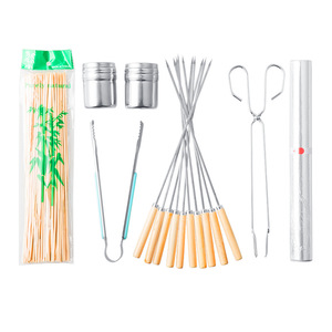 Bbq Grill Tools Set 7 Piece Skewers Tongs Clips Multipurpose Outdoor Cooking Accessories Durable Bamboo China 480g - Product Image 1