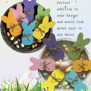 Easter Colorful Wooden Bunny Ornaments with Jute Rope DIY Tabletop Decor Wooden Rabbit Crafts for Easter Party - Product Image 4
