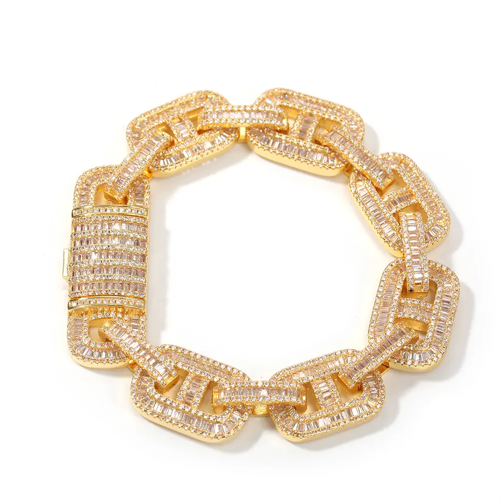 15MM Iced Out Cuban Chain Bracelet Men Women Hip Hop Jewjlry Pig Nose Bracelets Full AAA+ Zircon Fashion Luxury Jewelry