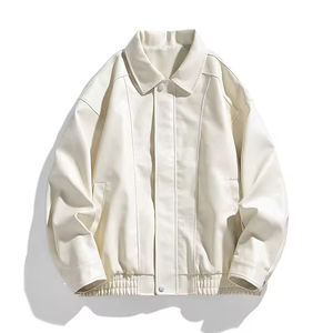 Chaqueta <span class=keywords><strong>Bomber</strong></span> de Cuero para Hombre, Estilo Urbano, Holgada, de Trabajo, a la Moda, para Exteriores, Venta al por Mayor de Fábrica, Nueva Colección Primavera - Product Image 2