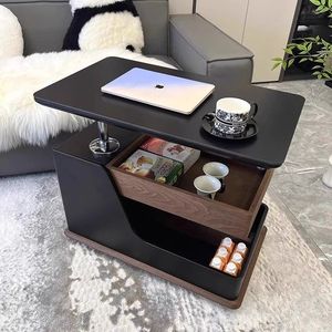 Multifunctional <b>Coffee</b> <b>Table</b> Solid Wood Slab Living Room Storage Movable Cart With Wheels - Product Image 3