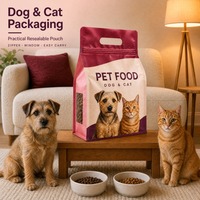 Sac d'emballage pour croquettes pour chien, personnalisé, imprimé, avec fond plat, pochette refermable, soufflet latéral et base stable