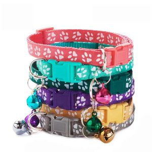Collier Pour animaux de compagnie, accessoire Pour chiens et chats, réglable, Collier à cloche, avec empreinte de patte, ruban en Nylon - Product Image 3
