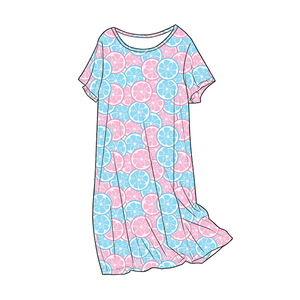 Rosa Blau Zitronen-Print Ärmelloses Sommer-Nachthemd für Mädchen Kinder ODM Weiche Milchseide Lässiges Loungewear-Kleid - Product Image 1