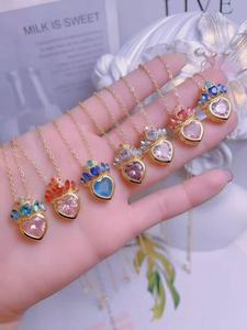 Collar con Colgante en Forma <span class=keywords><strong>de</strong></span> Corazón <span class=keywords><strong>de</strong></span> Cristal Rosa Elegante al por Mayor, Joyería para Mujer, Colección <span class=keywords><strong>de</strong></span> Regalos - Product Image 3