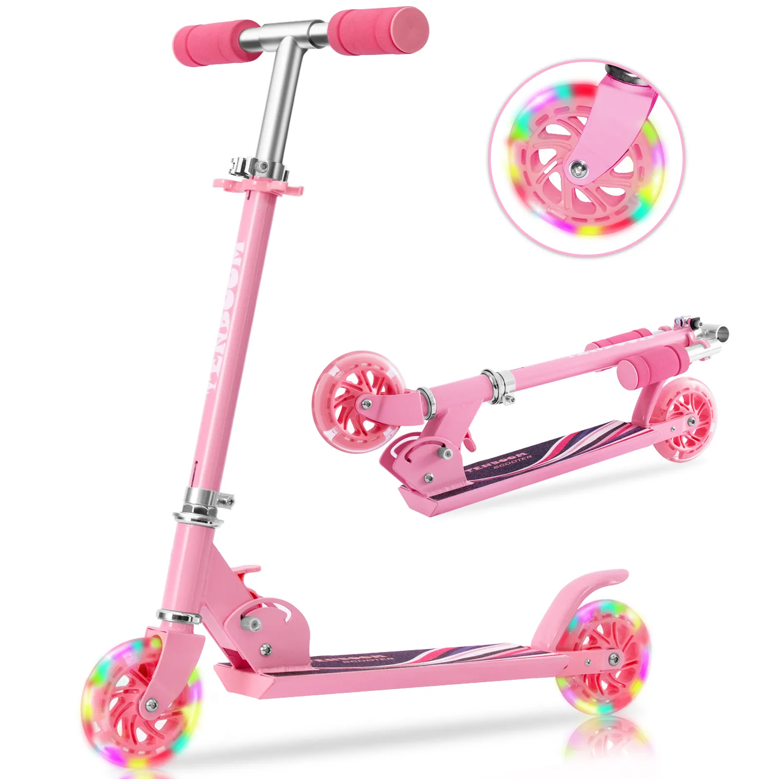 Trottinette électrique pliable pour enfants, 2 roues lumineuses, 3 hauteur réglable, pour garçons et filles de 3 à 14 ans