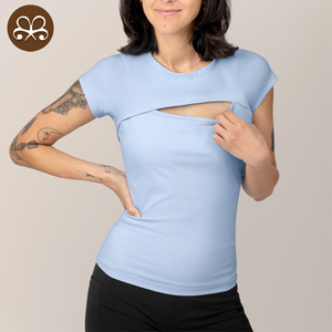 2025 été OEM à manches courtes hauts d'allaitement pour les femmes enceintes chemises d'allaitement à séchage rapide accès caché t-shirts - Product Image 1