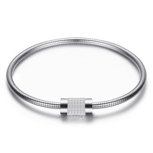 Pulsera de Cadena de Serpiente con Incrustaciones de Diamantes, Corte Brillante Redondo de 3 mm, Acero Dorado, Oro Rosa, Joyería para Uso Diario de Mujer - Product Image 3
