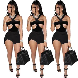 Sexy Club Nightwear Dress Bodycon Black Dress Women Solid Halter Mini Dress for Ladies Casual Clothing