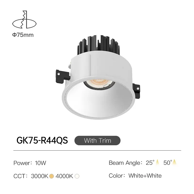 Xrzlux Dimmable IP44 Trần Spotlight 10W LED lõm COB Downlight trong nhà thương mại ánh sáng mờ chống chói Spotlight