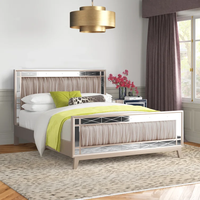 Lit Queen Size Miroir Design Européen de Luxe avec Lumières LED et Table de Lit Ensemble de Meubles de Chambre