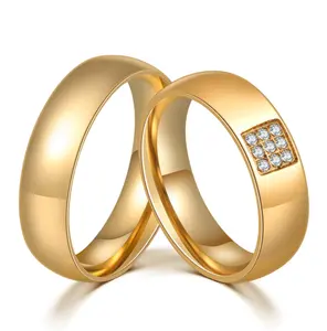 Anillos de diamante de acero inoxidable, <span class=keywords><strong>anillo</strong></span> de oro para Parejas para amantes, gran oferta de fábrica - Product Image 1