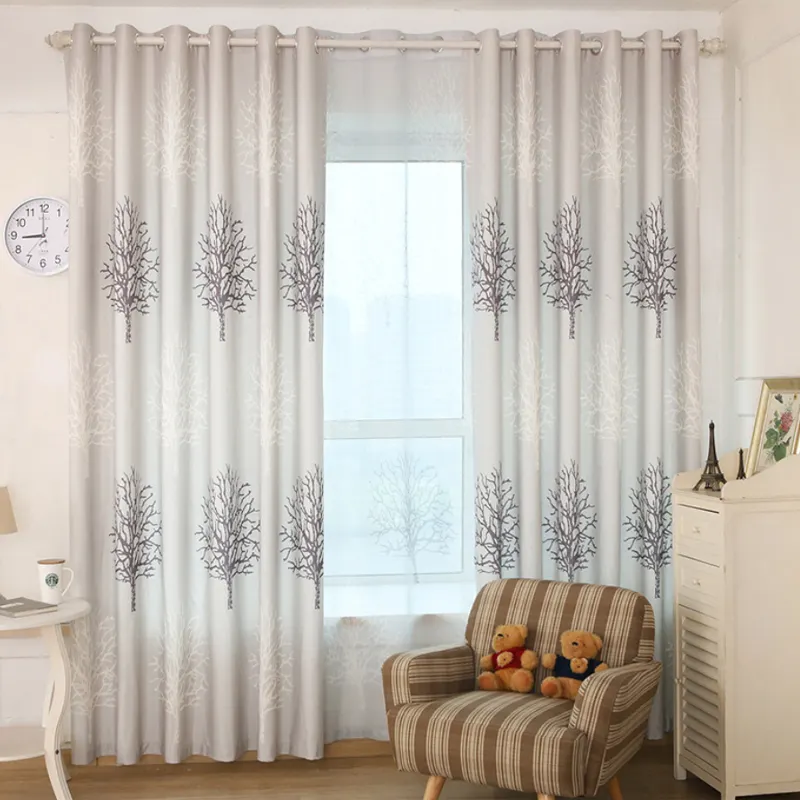 Manufacture wholesale custom simple cotton and linen printed semi-shading bedroom living room curtain and window screen