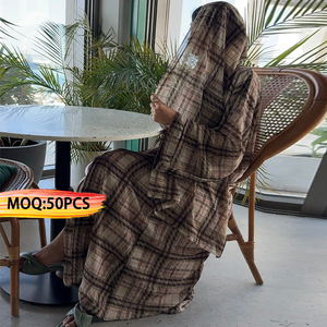 Kimono personnalisé Oem de haute qualité à <span class=keywords><strong>tartan</strong></span> de Dubaï 2025 ouvert sur <span class=keywords><strong>le</strong></span> devant fabricant de vêtements traditionnels du Ramadan Eid Abaya modeste pour femmes - Product Image 1