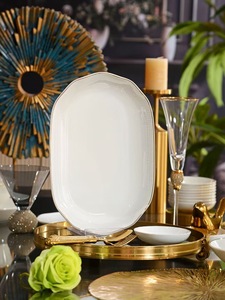 Elegant Gold Trim Bone China <b>Dinnerware</b> Set Ceramic Luxury Tableware for 8 People Microwave Dishwasher Safe Sustainable Utensils - Product Image 6