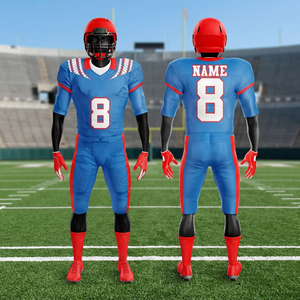 Ensemble de maillots de football américain personnalisés pour hommes, taille plus, bleu, rouge, blanc, col en V, manches courtes, sublimé, évacuation de l'humidité, taille adulte standard - Product Image 3