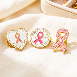 Pins Clásicos de Cobre, Latón, Hierro y Aleación de Zinc con Esmalte Mate y Brillante, de Apoyo a la Concienciación sobre el Cáncer de Mama con Cinta Rosa - Product Image 1