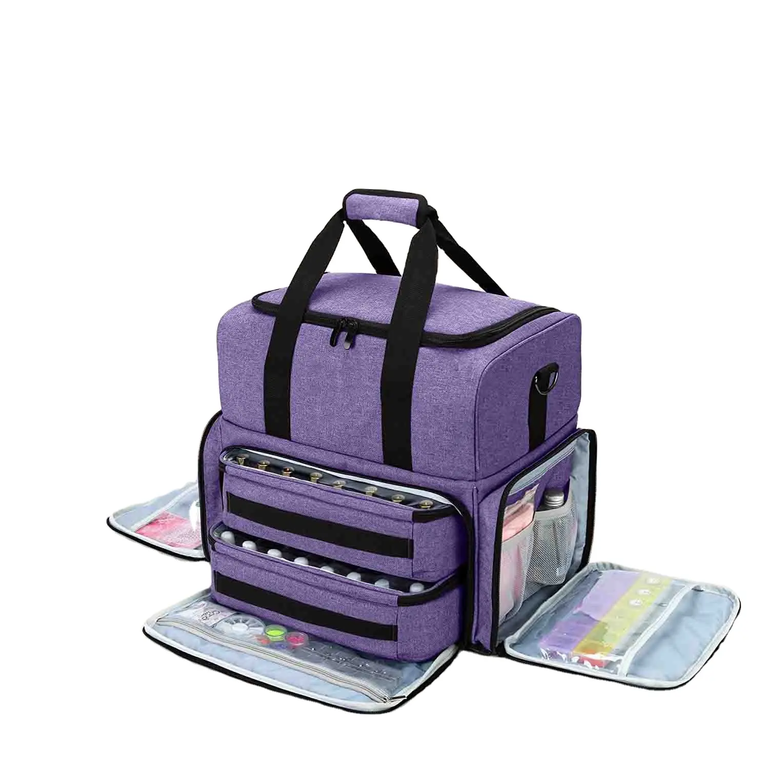 हटाने योग्य पाउच के साथ बड़े ट्रैवल मेकअप बैग के साथ 3 आंतरिक हटाने योग्य पाउच के साथ बड़े ट्रैवल मेकअप बैग