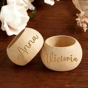 Custom Name Wood Rings, Wedding Favors Guests, Rustic Round <b>Napkin</b> Holders for Table Setting - Product Image 1