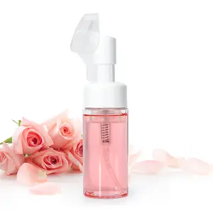 New 120ml Private Label Oil-free Whitening Mousse Pump Brush Bottle Rose Facial Cleanser