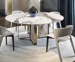 Ev mobilya 8 kişilik beyaz yuvarlak yemek masası yuvarlak döner yemek masası siyah bacak İskandinav tarzı mermer masa moda masa