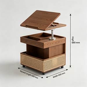 Mesa de Centro Plegable de Madera Maciza, Altura Ajustable, Diseño de Mediados de Siglo, Almacenamiento, Muebles Ecológicos para Sala de Estar - Product Image 4