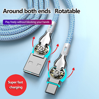 Câble de charge rapide Type-C tressé extra-long de 1,5 m à double angle rotatif pour appareils mobiles iOS/Android, utilisation en voiture