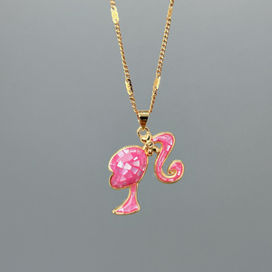 Luxury Hip Hop Cartoon Cute Tarnish Free Zircon 18K Gold Plated Pink Color Shell <strong>Crown</strong> Girl <strong>Pendant</strong> <strong>Necklace</strong> for Women Gift - Product Image 4