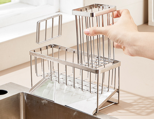 Organizzatore per <span class=keywords><strong>Spugne</strong></span> da <span class=keywords><strong>Cucina</strong></span> in Acciaio Inox 304, Portaspugne Lungo con Spazzola per Piano di Lavoro - Product Image 3