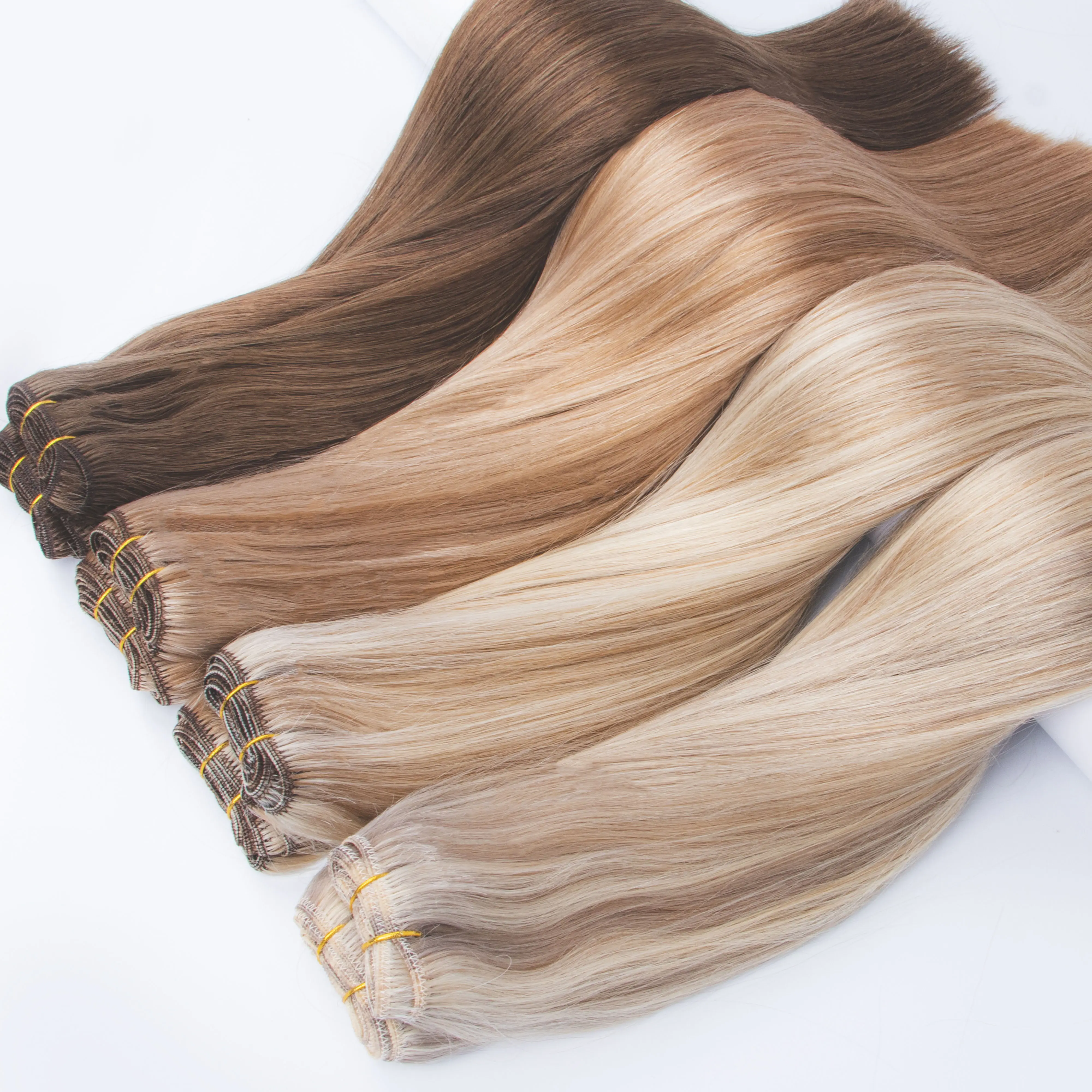 Çift çizilmiş atkı uzantıları sarışın atkı insan saçı dikmek saç ekleme 24 inç Remy saç atkı