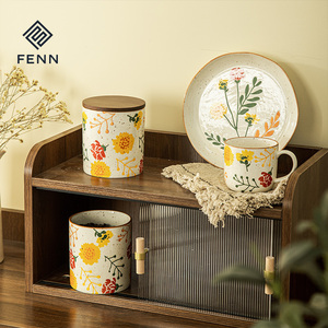 Fait à la Main FENN <span class=keywords><strong>Assiette</strong></span> Fleurs Peintes et Bol en <span class=keywords><strong>Porcelaine</strong></span> Vaisselle Tasse Céramique Style Pastoral Écologique Service de Table en Céramique - Product Image 5