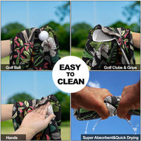 Serviette de golf avec mousqueton, imprimé floral tropical, haute absorption, durable, grande taille, pour sac de golf, logo personnalisé, accessoires de golf OEM