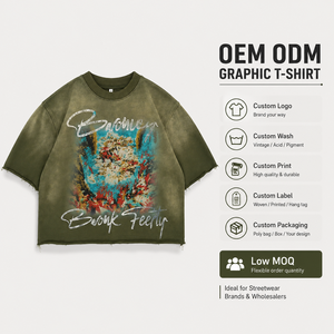 Camisetas <span class=keywords><strong>Mne</strong></span> de streetwear con logo personalizado, de gramaje pesado 300 g/m², con lavado ácido y efecto desgastado por el sol, corte holgado extragrande, bajo sin rematar y bordado desgastado. - Product Image 6