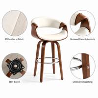 Tabouret de bar ALINUNU ODM OEM en cuir PU pour bar à domicile et îlot de cuisine, tabouret de bar pivotant en bois courbé couleur noyer