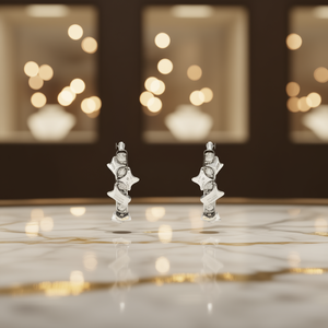 Orecchini pendenti a stella in oro bianco con cristalli rotondi e strass incastonati a griffe per donna, gioielli alla moda per feste. - Product Image 2