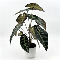 Plante artificielle réaliste Alocasia Amazonica en pot, feuilles noires, ornement de bonsaï pour la remise des diplômes, fait main moderne