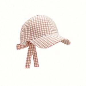 Casquette de baseball à carreaux style coréen et japonais mignon avec nœud et sangle pour femme, fille, décontractée, pour le sport, collection printemps-été - Product Image 5