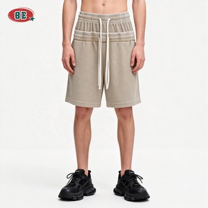 Shorts en coton double taille style hip-hop coupe ample, tricot gaufré, personnalisables avec logo imprimé, vente chaude OEM/ODM pour l'été - Product Image 2