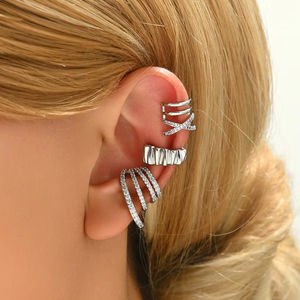 Mode Vintage nouveau Zircon en forme de C boucles d'oreilles en argent ensemble boucles d'oreilles non perçantes ensemble pour les anniversaires de bijoux de mode à la mode - Product Image 1