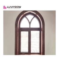 Ventana de Madera Sólida con Diseño Arqueado y Barras Coloniales, Certificación NFRC de Texas, Diseño de Marco de Puerta y Ventana de Madera Arqueada