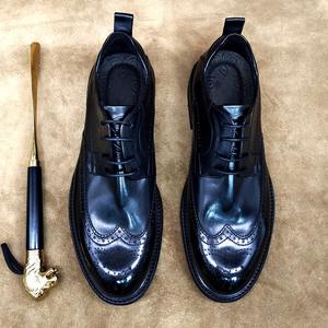 Chaussures habillées pour hommes en cuir véritable faites à la main, respirantes, à bout carré, à lacets, antidérapantes, légères, décontractées et luxueuses - Product Image 1