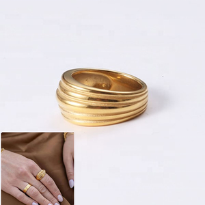 Layers Stainless Steel Luxury 18K Gold Plated Women Fashion <strong>Antique</strong> <strong>Signet</strong> Index <strong>Ring</strong> - Product Image 2