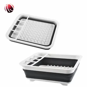 रसोई Countertop Foldable बर्तन आयोजक बंधनेवाला पकवान सुखाने रैक Drainboard के साथ सेट