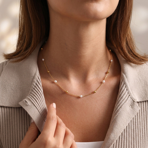 Collier élégant en pierre naturelle pour femme, plaqué or PVD, hypoallergénique, élégant, pour mariée, quotidien, bureau, bijoux glamour - Product Image 6