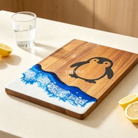 YINHAO Nieuw Ontwerp Acacia Houten Snijplank met Blauwe Harsgolf Pinguïn Epoxyhars Serveerplank voor Keuken, Meal Prep en Serveren
