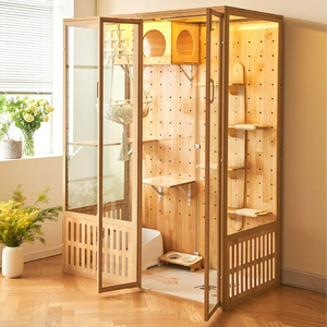 Villa Modular de Cristal <span class=keywords><strong>para</strong></span> <span class=keywords><strong>Gatos</strong></span>, Jaula de Madera Personalizada con Caja de Arena Extraíble, Casa de Juegos Interior Grande, Vista Panorámica, Muebles <span class=keywords><strong>para</strong></span> Mascotas - Product Image 2