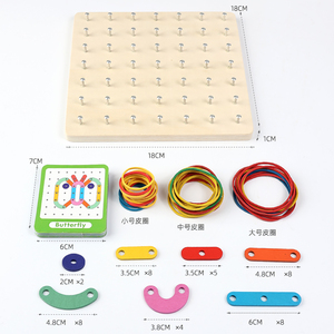 Tableau à clous <span class=keywords><strong>Montessori</strong></span> en bois 2-en-1 pour enfants, puzzle de géométrie et de mathématiques, jouet éducatif précoce - Product Image 6
