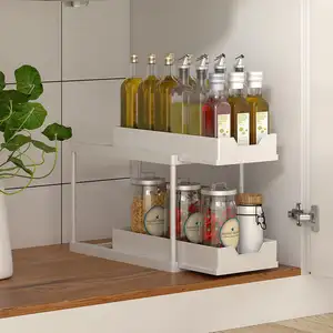 Undersink Organizer dengan laci penyimpanan 2 tingkat keranjang Kabinet di bawah wastafel penyimpanan kamar mandi dapur 2 pak