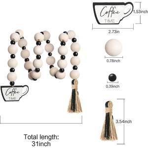 Meplait perles en bois naturel et guirlande de corde de jute motif ovale ornement suspendu sur le thème du café pour la décoration intérieure - Product Image 2