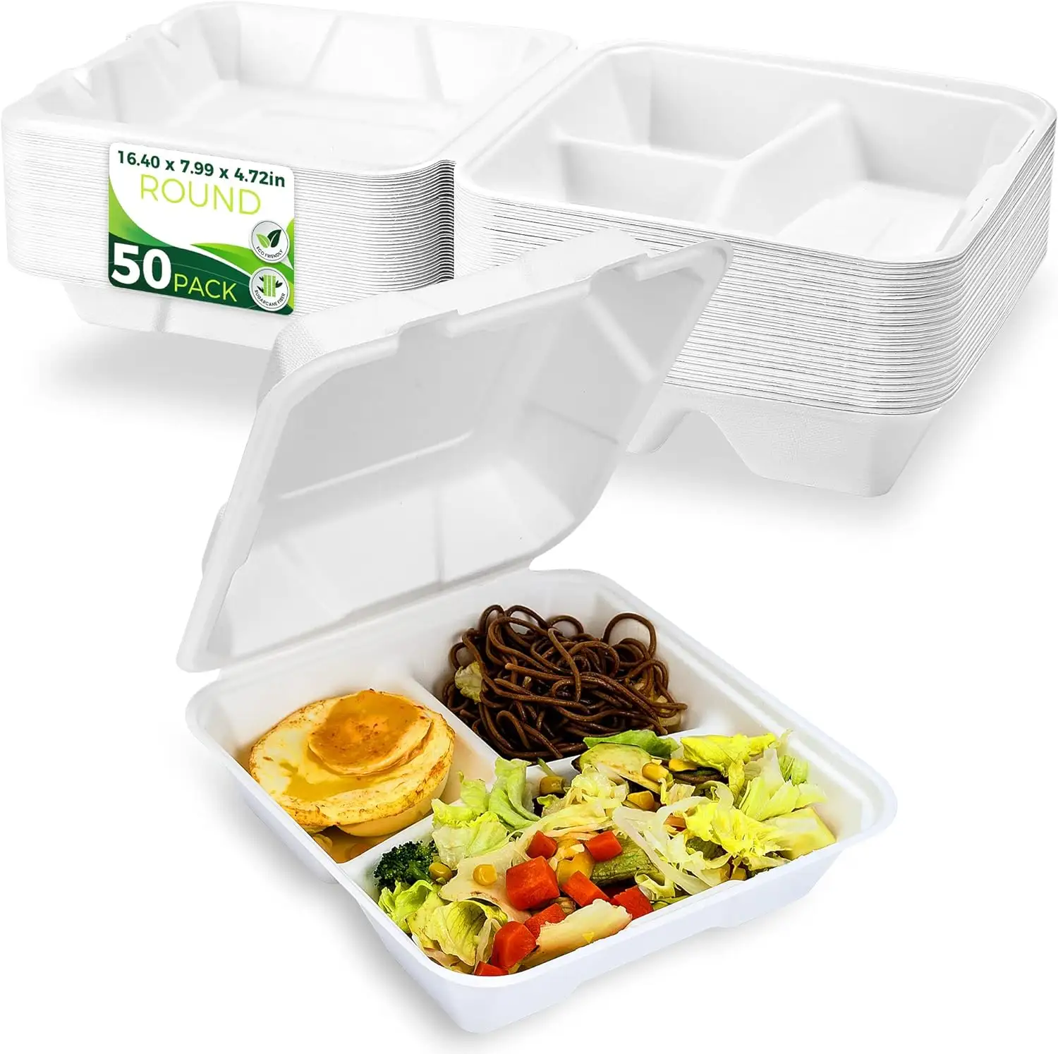 3-fach Compo satble Hochleistungs-Einweg-Platten set Nehmen Sie Zuckerrohr-Bagasse-Lebensmittel behälter heraus
